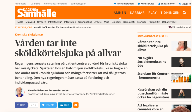 Debattartikel Från Sköldkörtelförbundet Och Professor Kerstin Brismar I ...